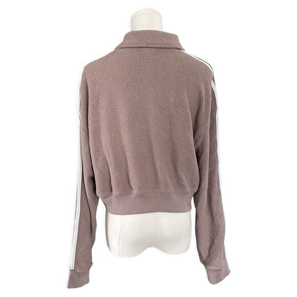 Victorias Secret PINK Fleece Varsity Cropped Sweatshirt Sz M Brown Sherpa Henley - Picture 5 of 14